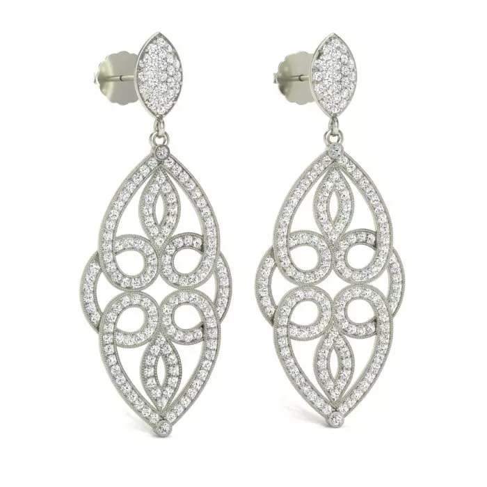 14K WHITE GOLD FANCY MILGRAIN EARRINGS